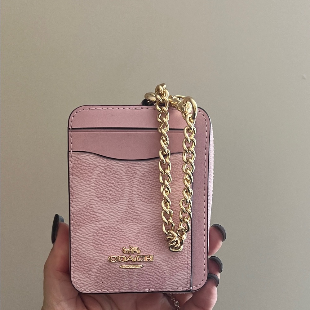 Coach Blush Pink Card Holder with Chain